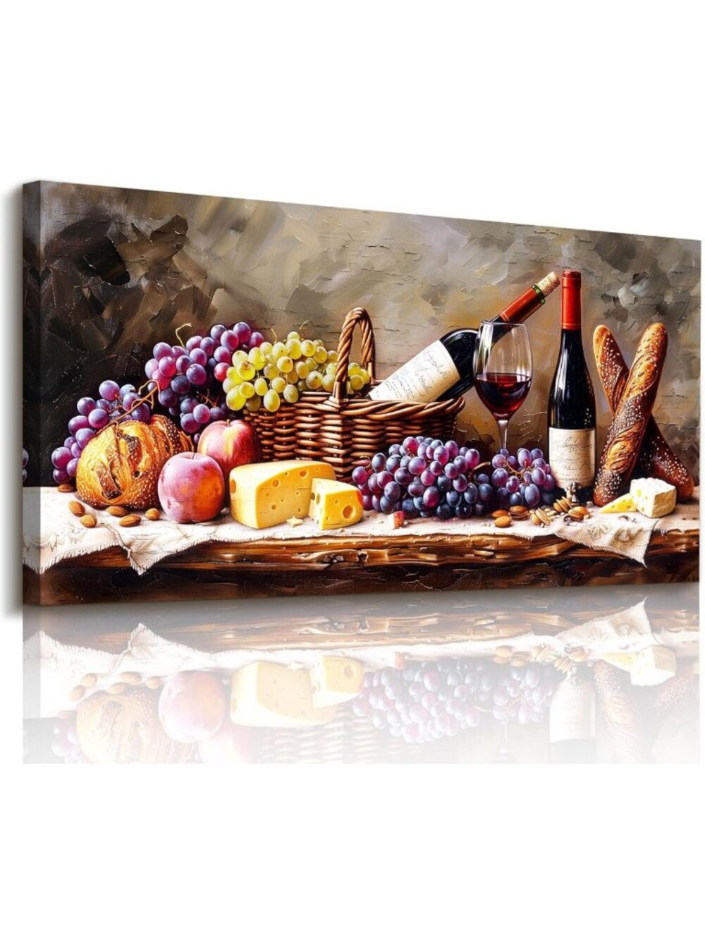 Vintage Large Wall Art - Grape Wine Cheese Bread Decor 20"x40" for Home Kitchen